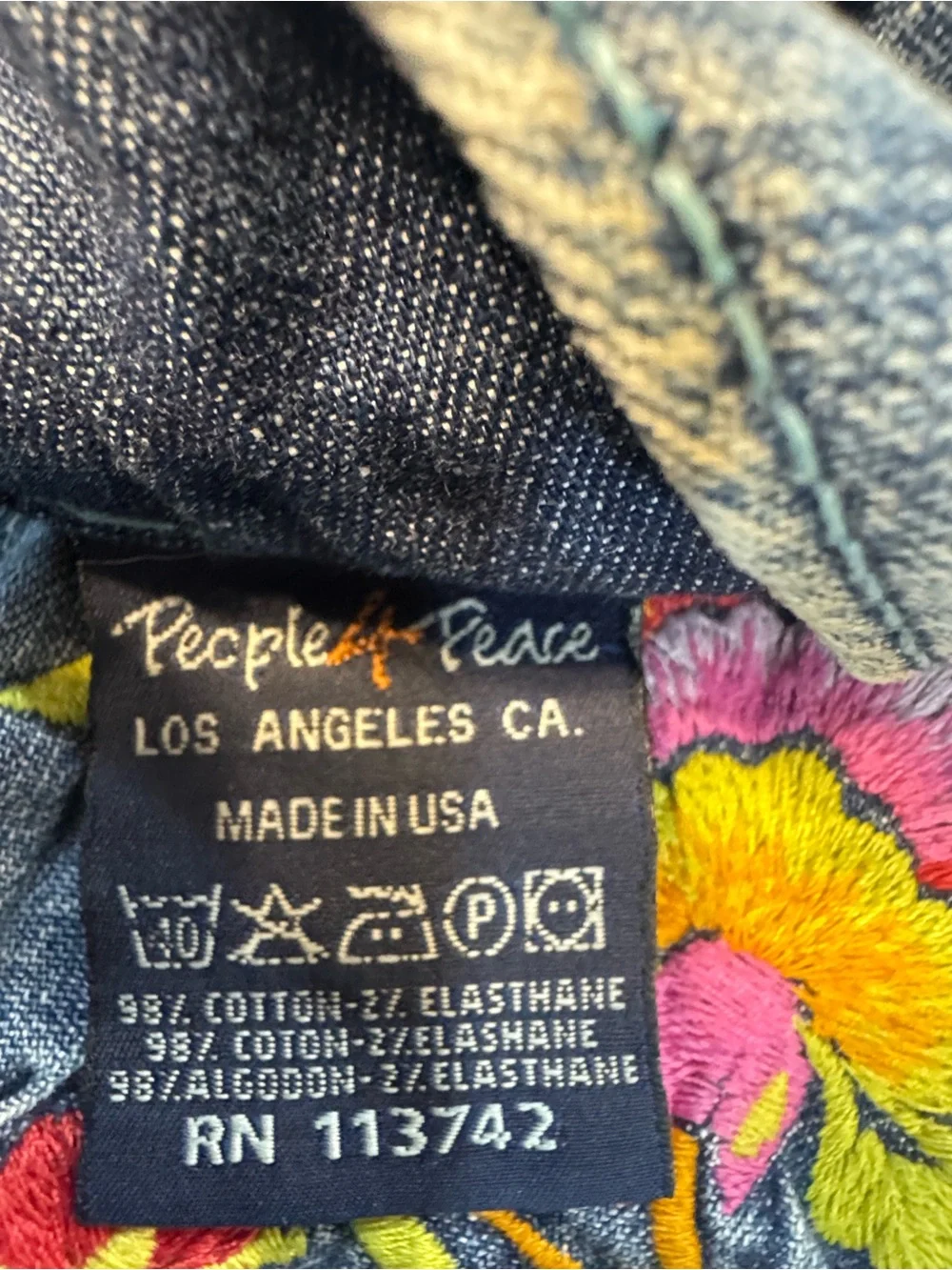 Embroidered Mid-Blue Cropped Cargo Jeans with Drawstring Cuffs